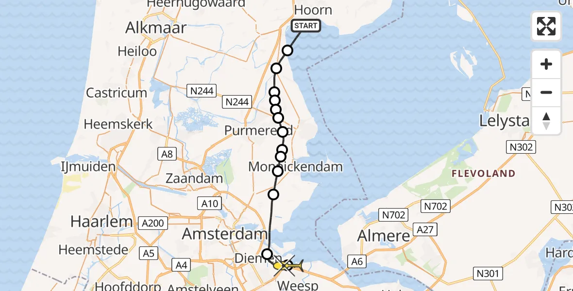 Routekaart van de vlucht: Lifeliner 1 naar Muiden