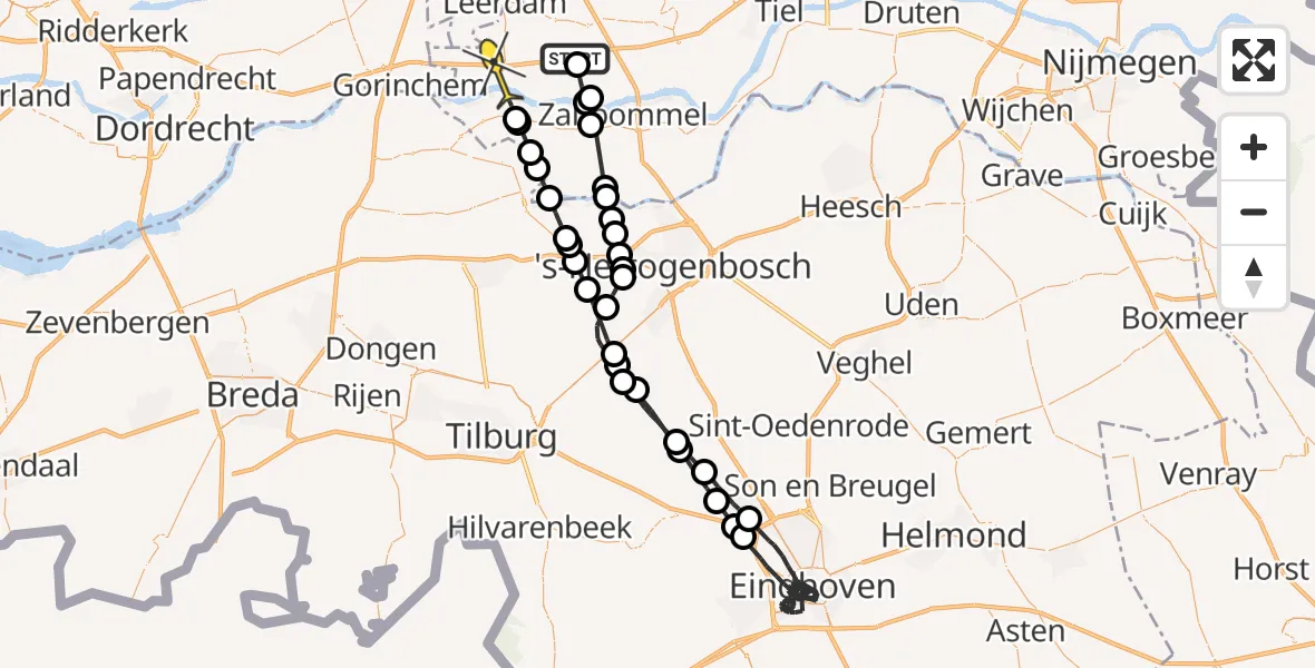 Routekaart van de vlucht: Politiehelikopter naar Vuren