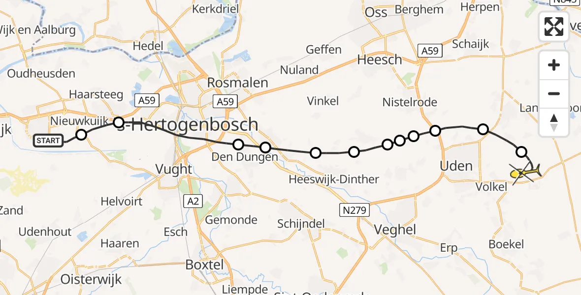 Routekaart van de vlucht: Lifeliner 3 naar Vliegbasis Volkel