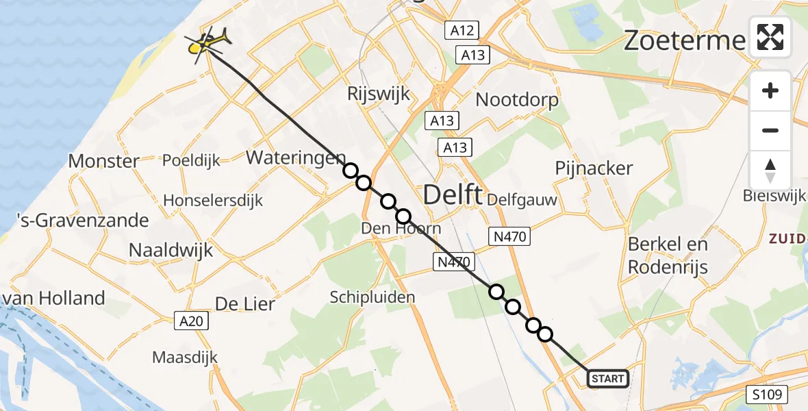 Routekaart van de vlucht: Lifeliner 2 naar Den Haag