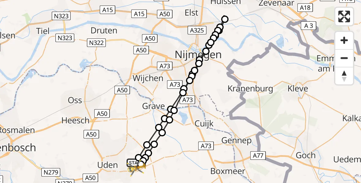 Vluchtroute Traumahelikopter Vliegbasis Volkel - Vliegbasis Volkel, 28 maart 2023, 05:55