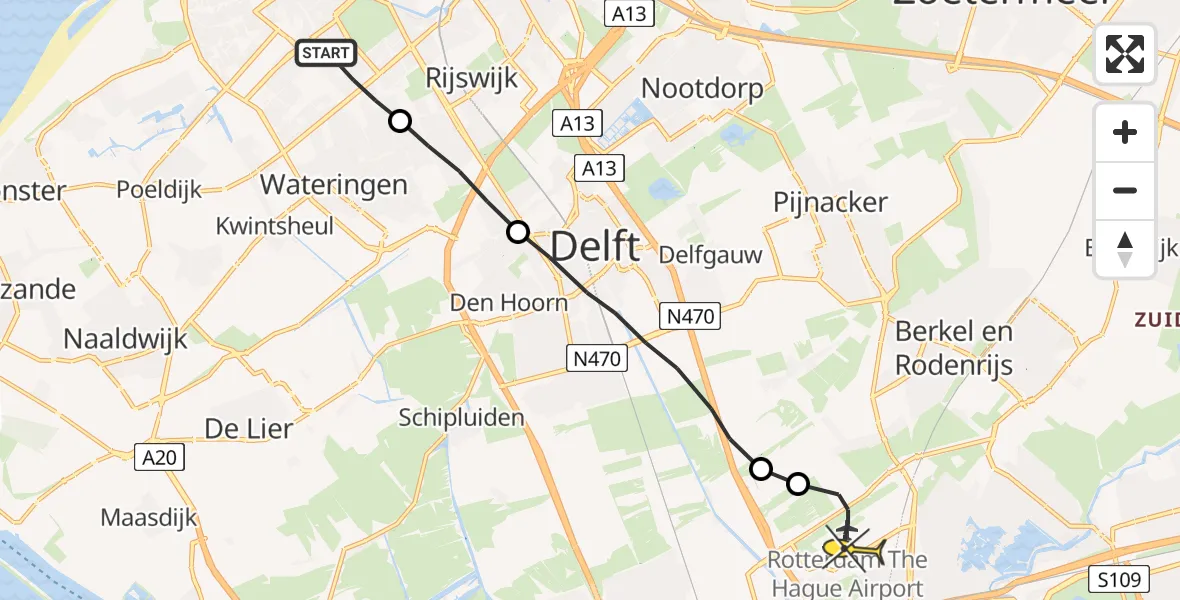 Routekaart van de vlucht: Lifeliner 2 naar Rotterdam The Hague Airport