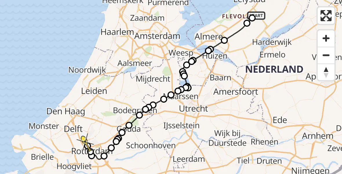 Routekaart van de vlucht: Traumaheli naar Rotterdam The Hague Airport