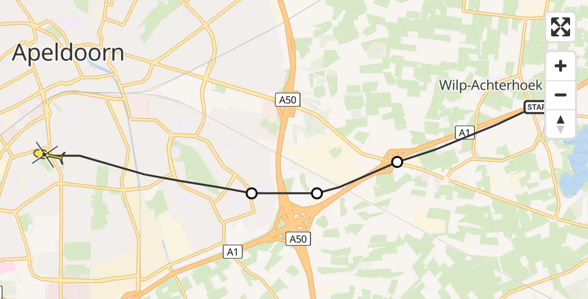 Routekaart van de vlucht: Politiehelikopter naar Apeldoorn