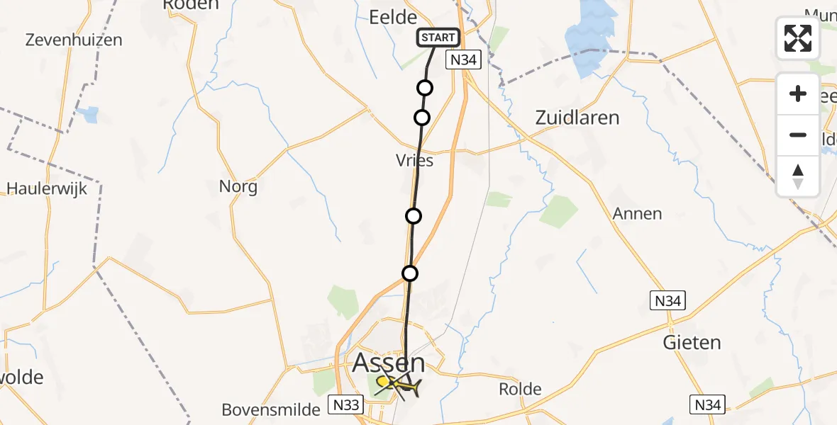 Routekaart van de vlucht: Lifeliner 4 naar Assen