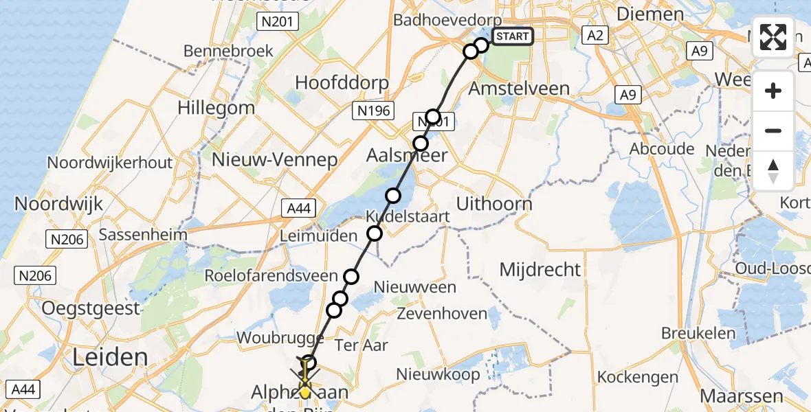 Routekaart van de vlucht: Lifeliner 1 naar Alphen aan den Rijn