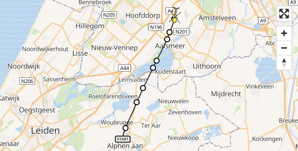 Routekaart van de vlucht: Lifeliner 1 naar Luchthaven Schiphol