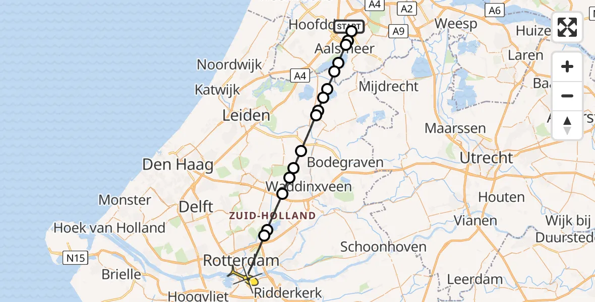 Routekaart van de vlucht: Lifeliner 1 naar Rotterdam