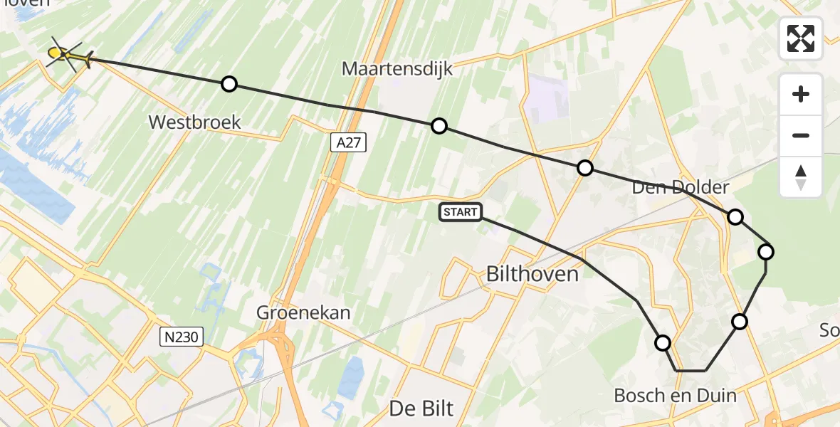 Routekaart van de vlucht: Politieheli naar Tienhoven