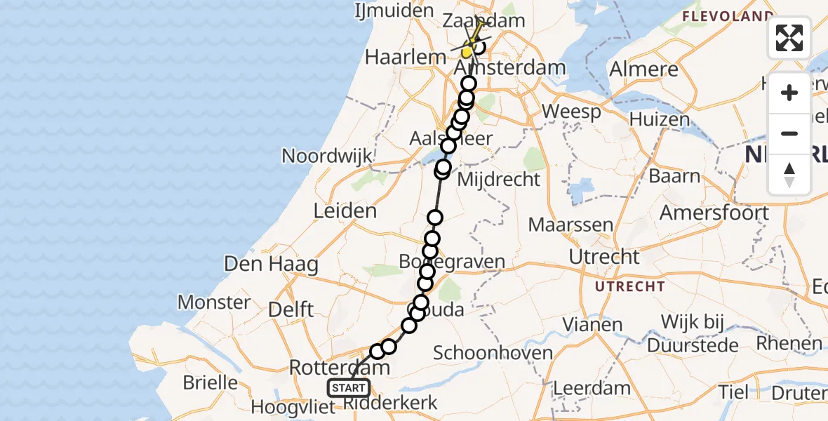 Routekaart van de vlucht: Lifeliner 1 naar Amsterdam Heliport