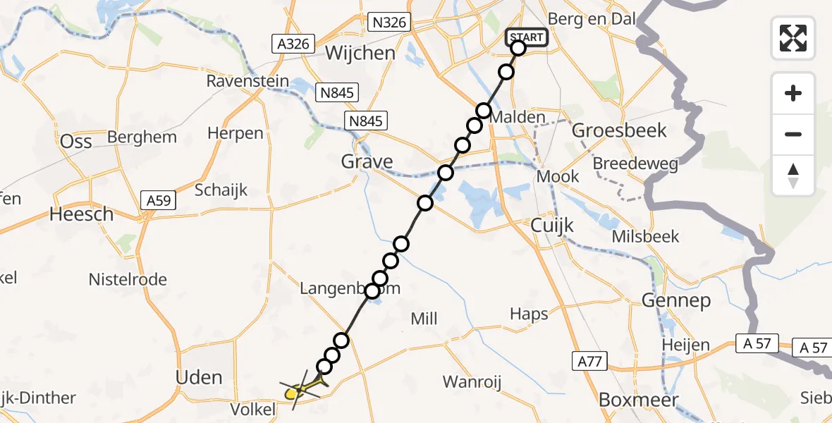 Routekaart van de vlucht: Lifeliner 3 naar Vliegbasis Volkel