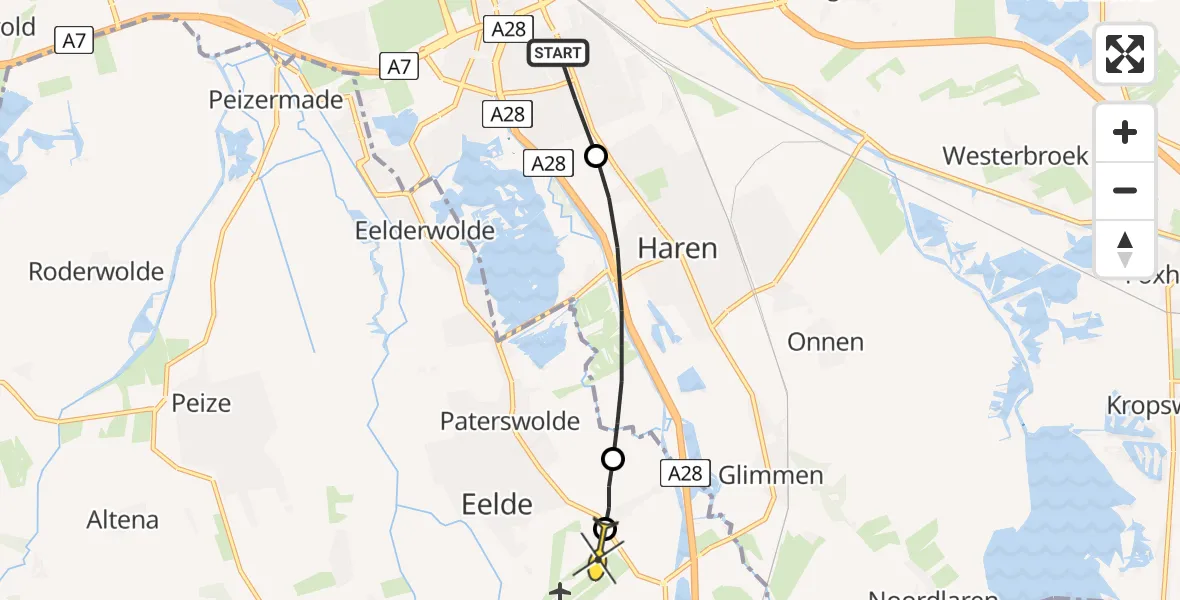 Routekaart van de vlucht: Lifeliner 4 naar Groningen Airport Eelde