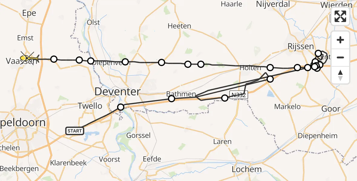 Routekaart van de vlucht: Politieheli naar Vaassen