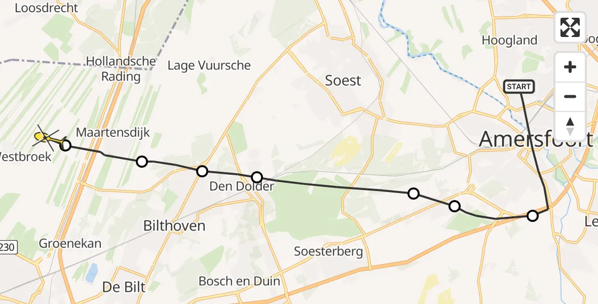 Routekaart van de vlucht: Politieheli naar Westbroek