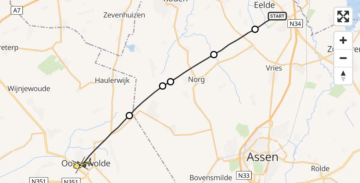 Routekaart van de vlucht: Lifeliner 4 naar Oosterwolde