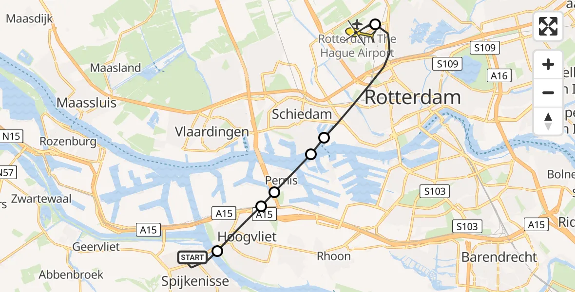 Routekaart van de vlucht: Lifeliner 2 naar Rotterdam The Hague Airport