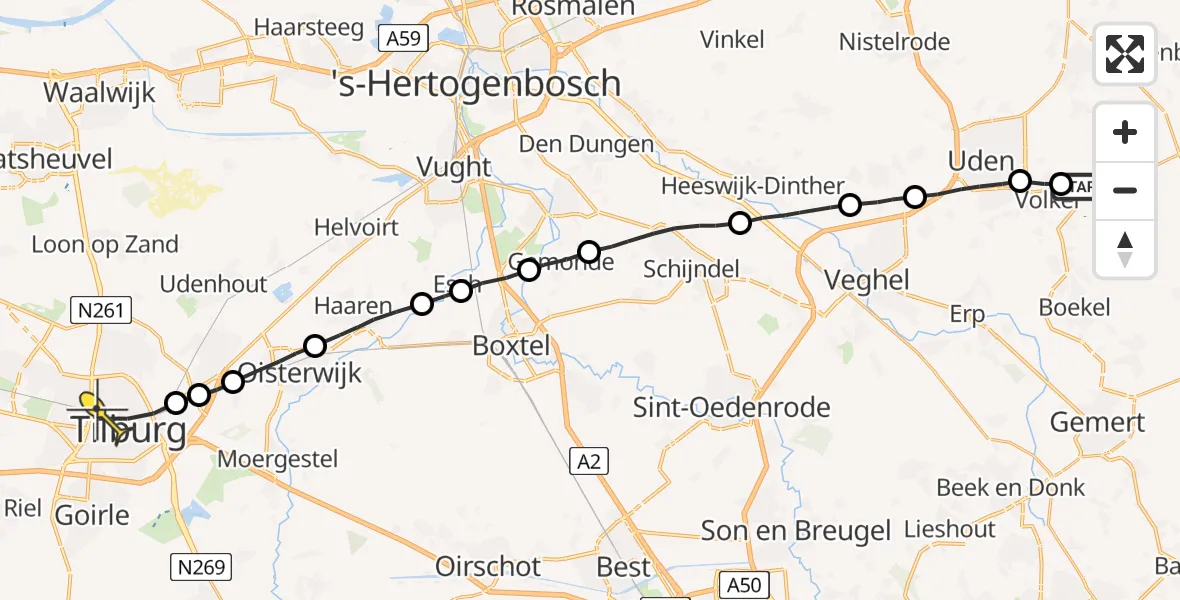 Routekaart van de vlucht: Lifeliner 3 naar Tilburg