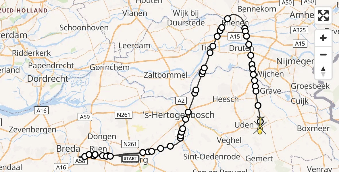 Routekaart van de vlucht: Lifeliner 3 naar Vliegbasis Volkel