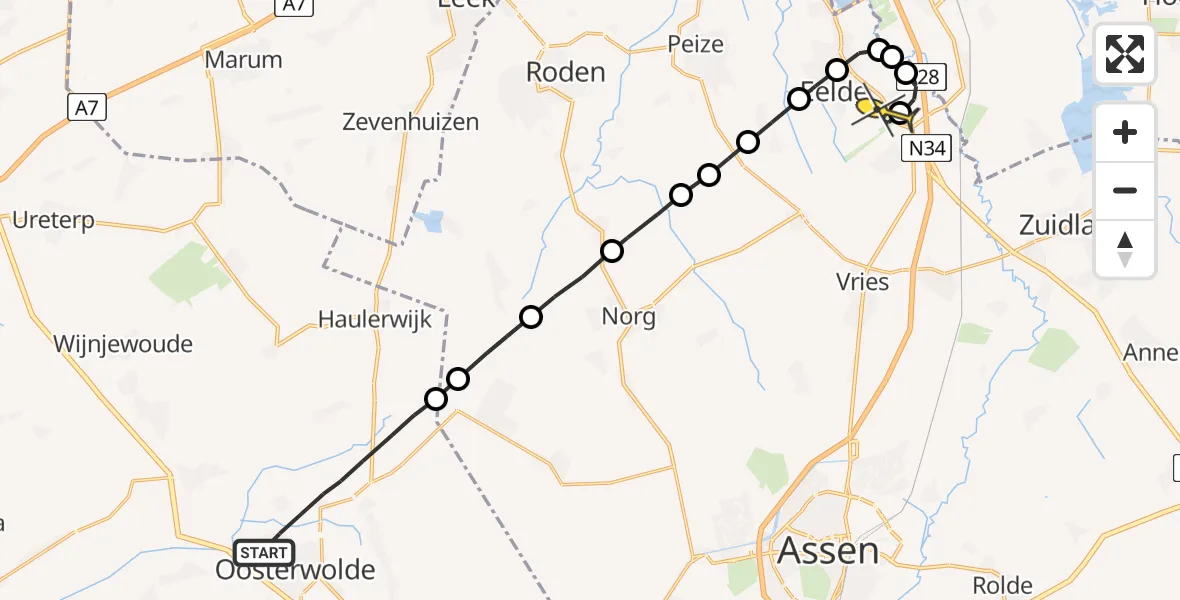 Routekaart van de vlucht: Lifeliner 4 naar Groningen Airport Eelde