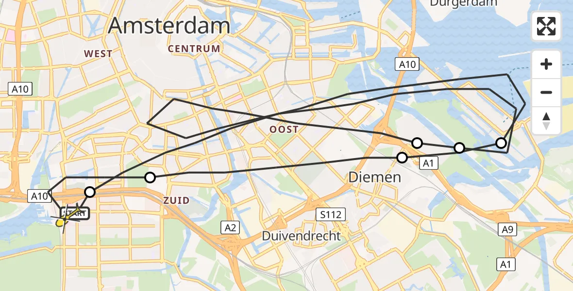 Routekaart van de vlucht: Lifeliner 1 naar VU Medisch Centrum Amsterdam
