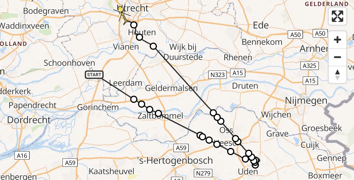 Routekaart van de vlucht: Politiehelikopter naar Utrecht