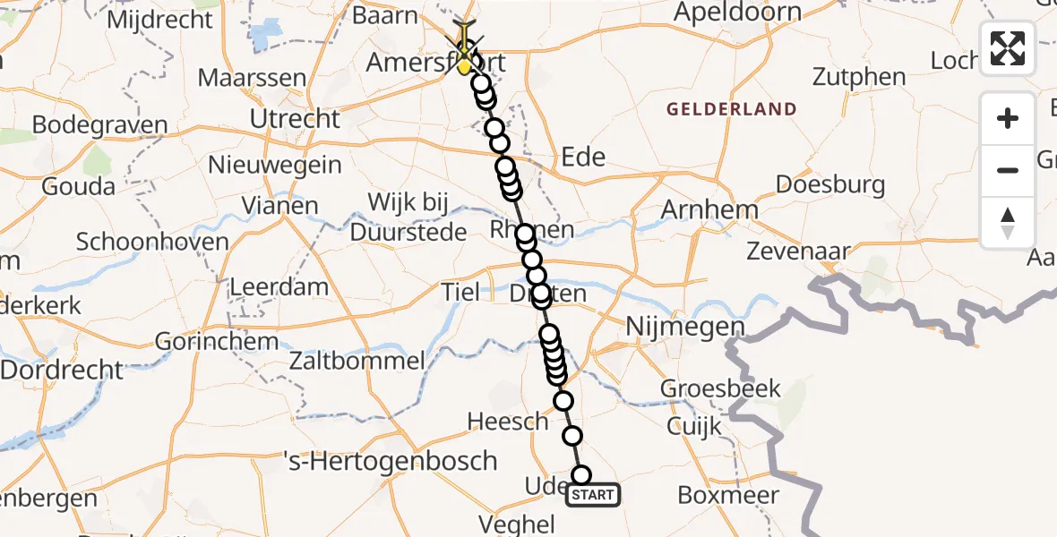 Routekaart van de vlucht: Lifeliner 3 naar Hoevelaken