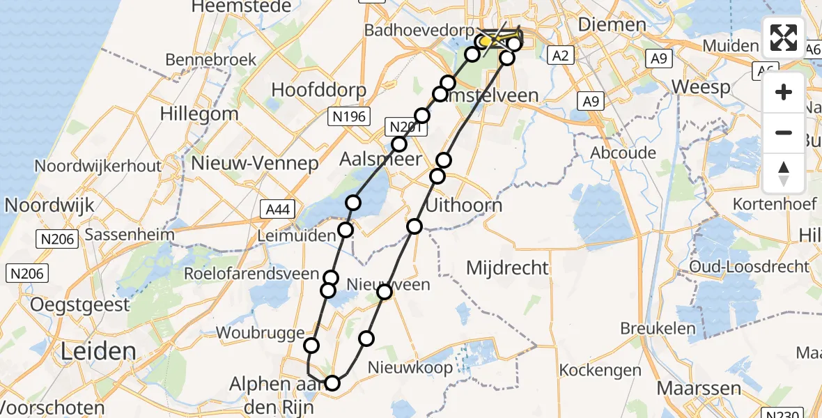 Routekaart van de vlucht: Lifeliner 1 naar VU Medisch Centrum Amsterdam