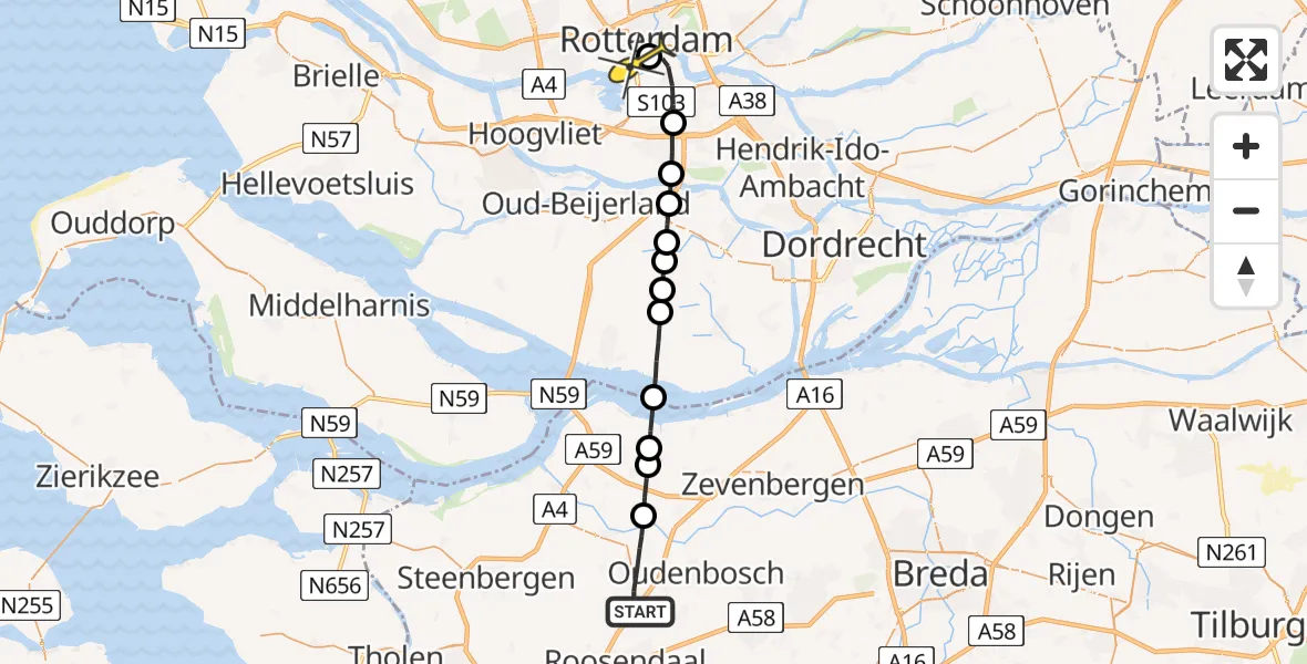 Routekaart van de vlucht: Lifeliner 2 naar Erasmus MC