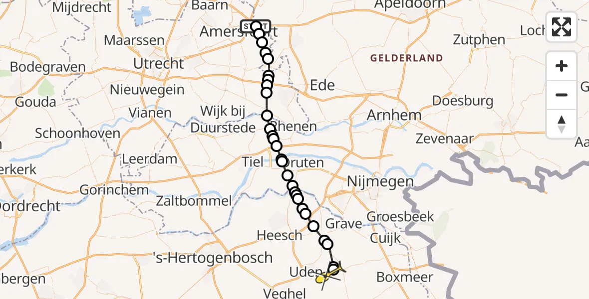 Routekaart van de vlucht: Lifeliner 3 naar Vliegbasis Volkel