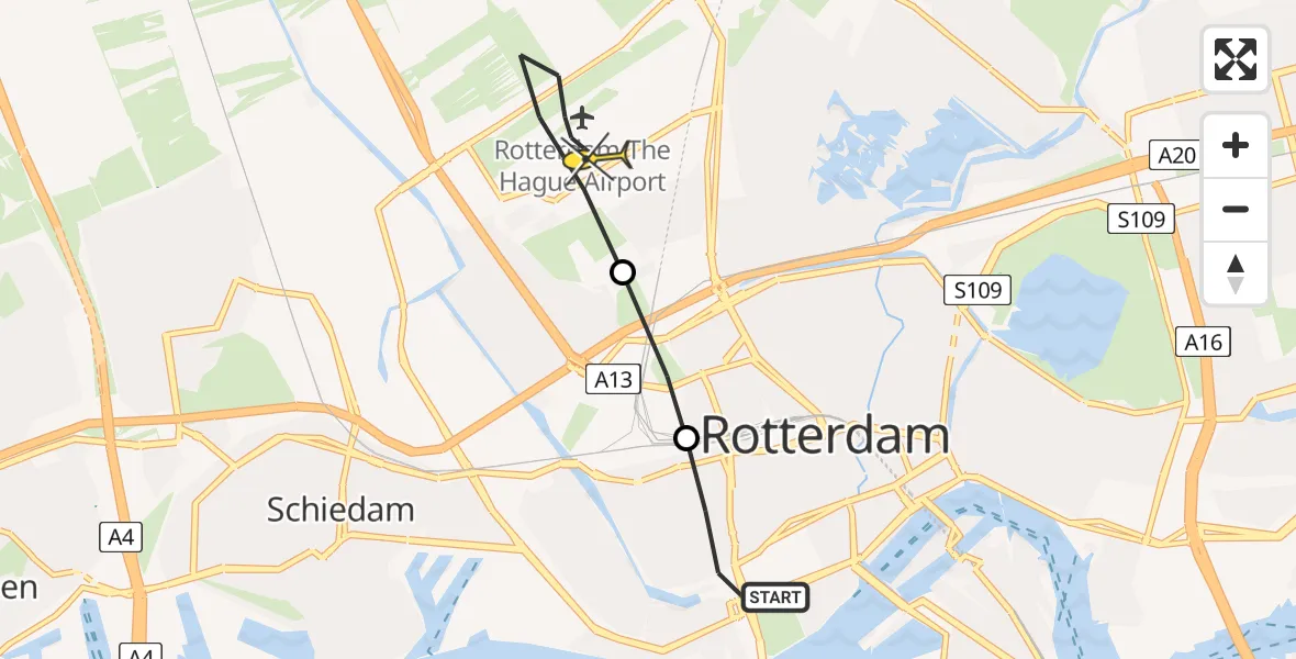 Routekaart van de vlucht: Lifeliner 2 naar Rotterdam The Hague Airport