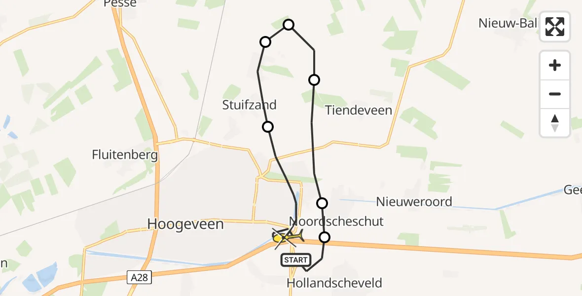 Routekaart van de vlucht: Lifeliner 4 naar Vliegveld Hoogeveen