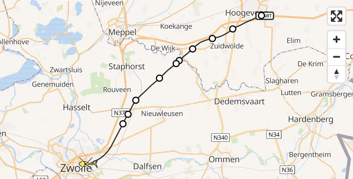 Routekaart van de vlucht: Lifeliner 4 naar Zwolle