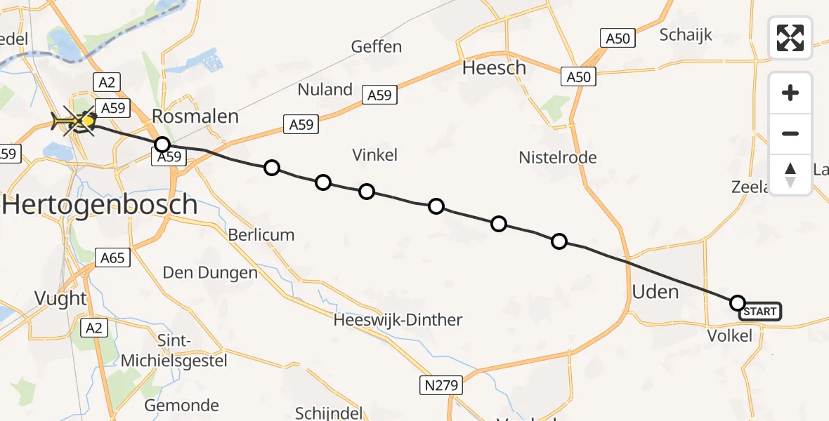 Routekaart van de vlucht: Lifeliner 3 naar 's-Hertogenbosch