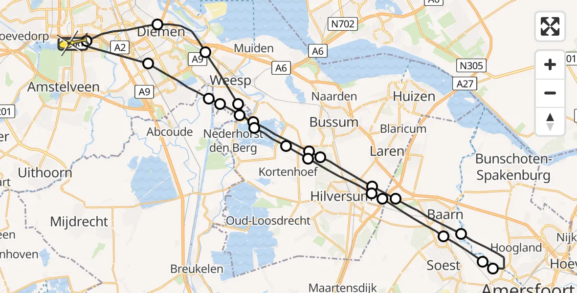 Routekaart van de vlucht: Lifeliner 1 naar VU Medisch Centrum Amsterdam