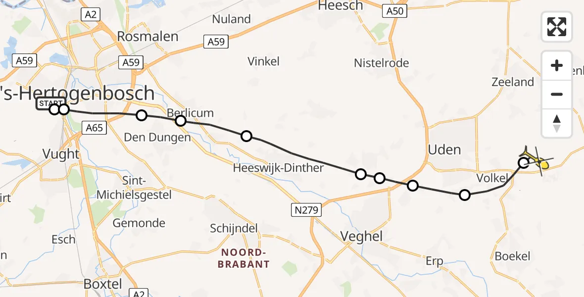 Routekaart van de vlucht: Lifeliner 3 naar Vliegbasis Volkel