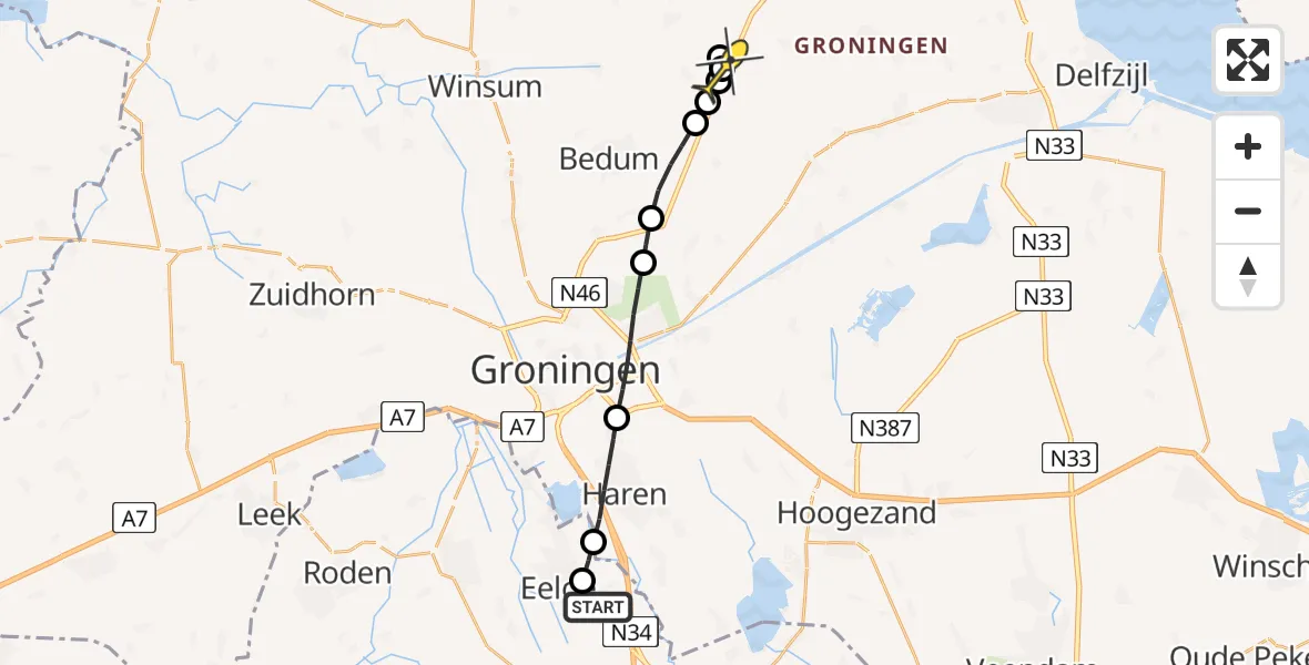 Routekaart van de vlucht: Lifeliner 4 naar Middelstum