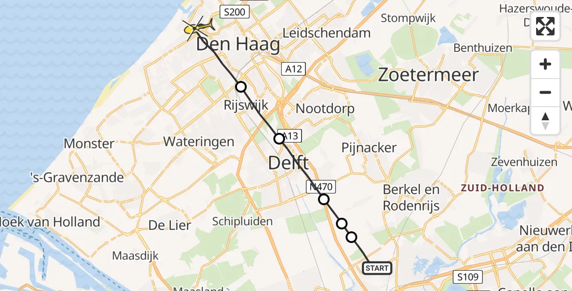 Routekaart van de vlucht: Lifeliner 2 naar Den Haag