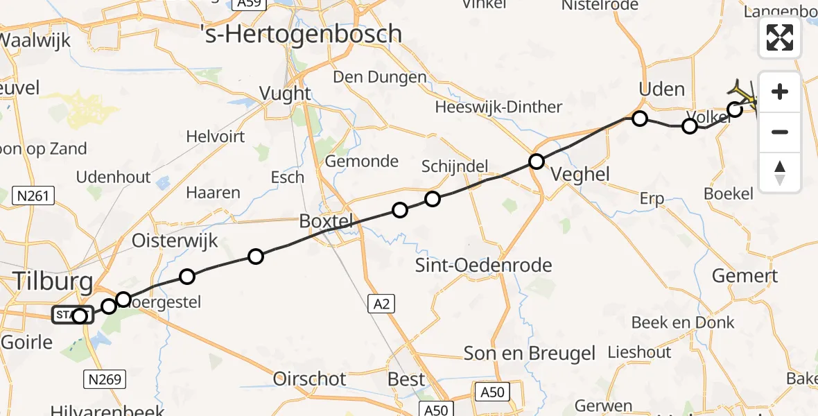 Routekaart van de vlucht: Lifeliner 3 naar Vliegbasis Volkel