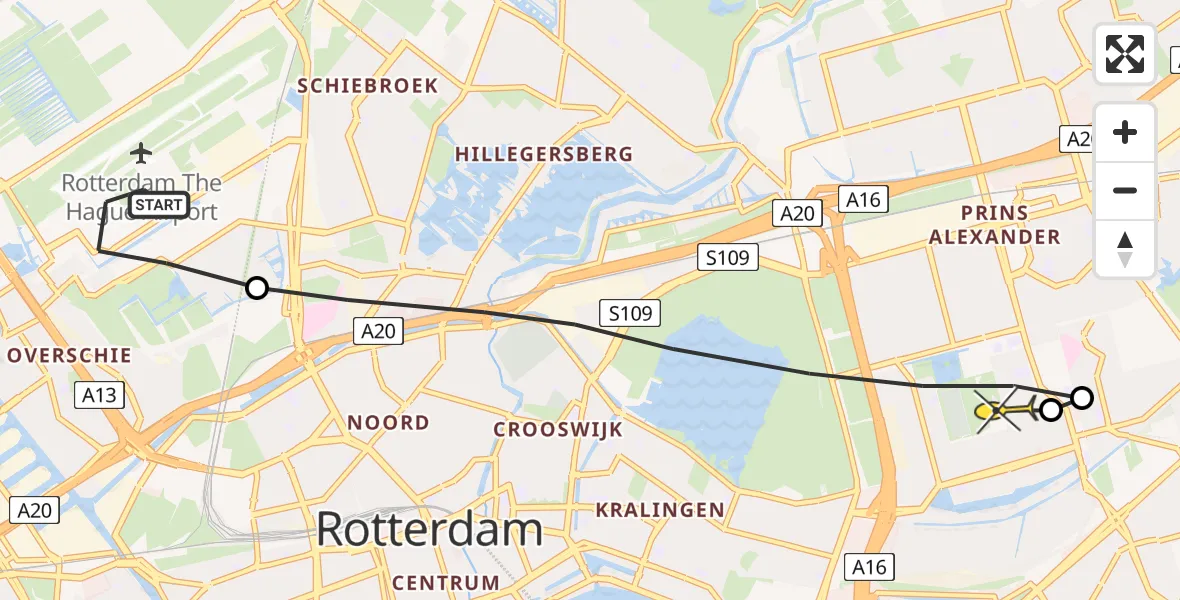 Routekaart van de vlucht: Lifeliner 2 naar Rotterdam