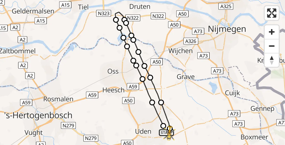 Vluchtroute Traumahelikopter Vliegbasis Volkel - Vliegbasis Volkel, 29 maart 2023, 10:19