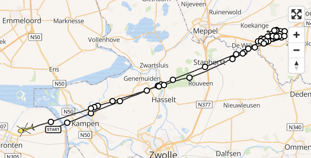 Routekaart van de vlucht: Politieheli naar Dronten