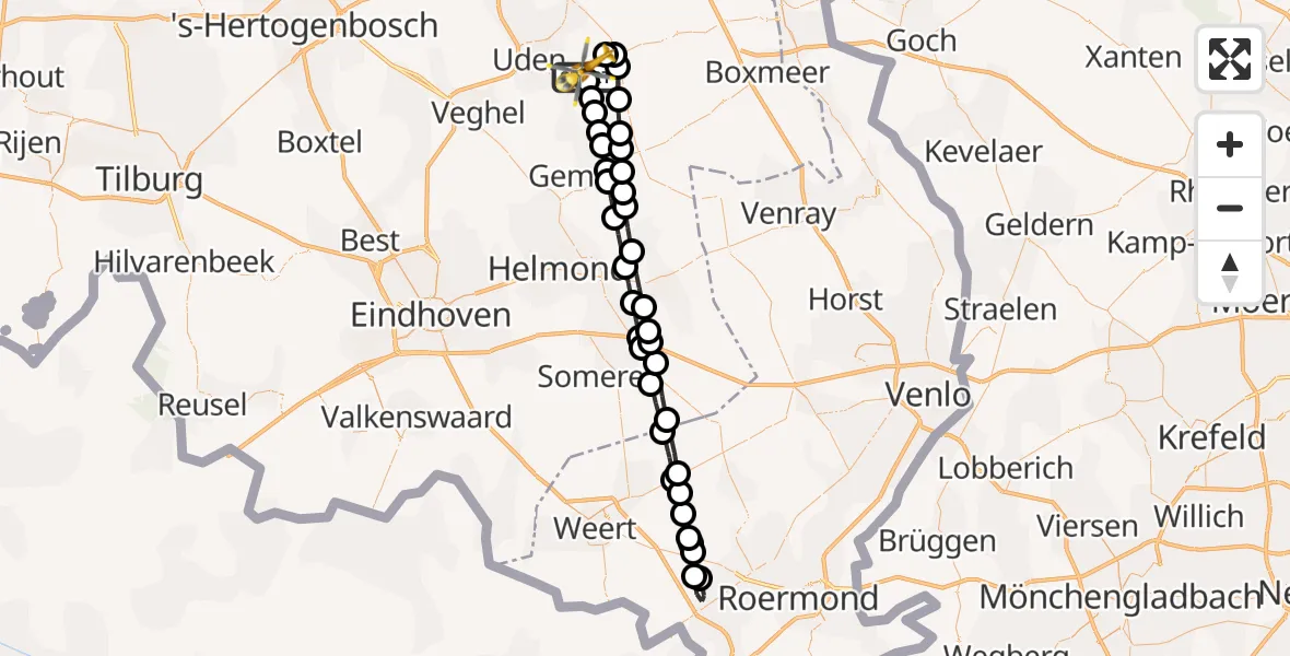 Vluchtroute Traumahelikopter Vliegbasis Volkel - Vliegbasis Volkel, 29 maart 2023, 14:52