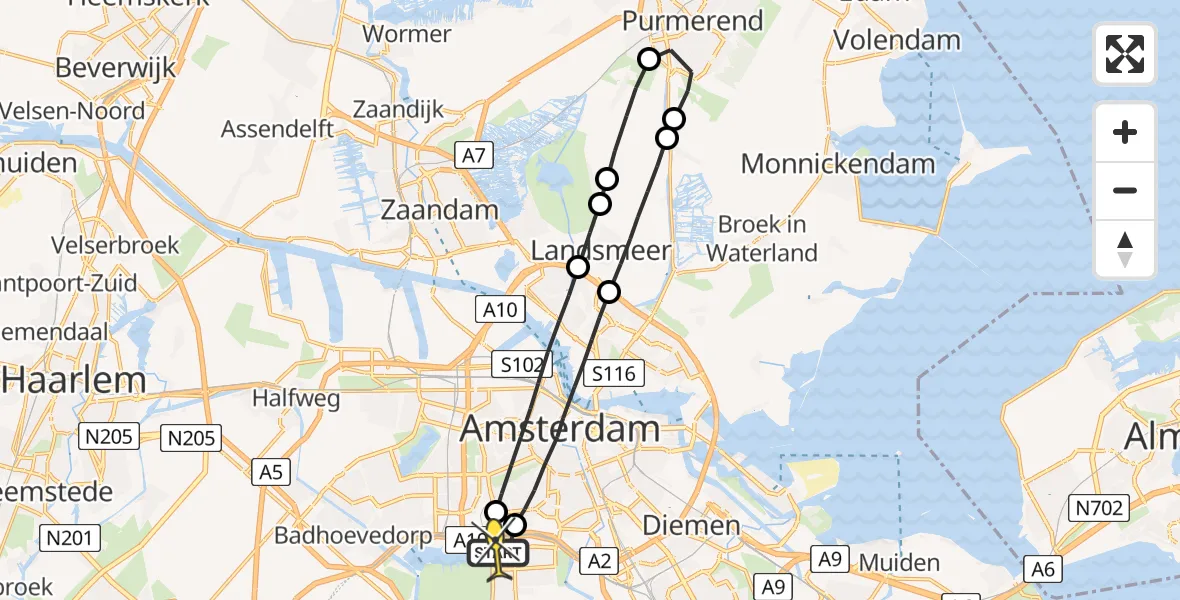 Routekaart van de vlucht: Lifeliner 1 naar VU Medisch Centrum Amsterdam