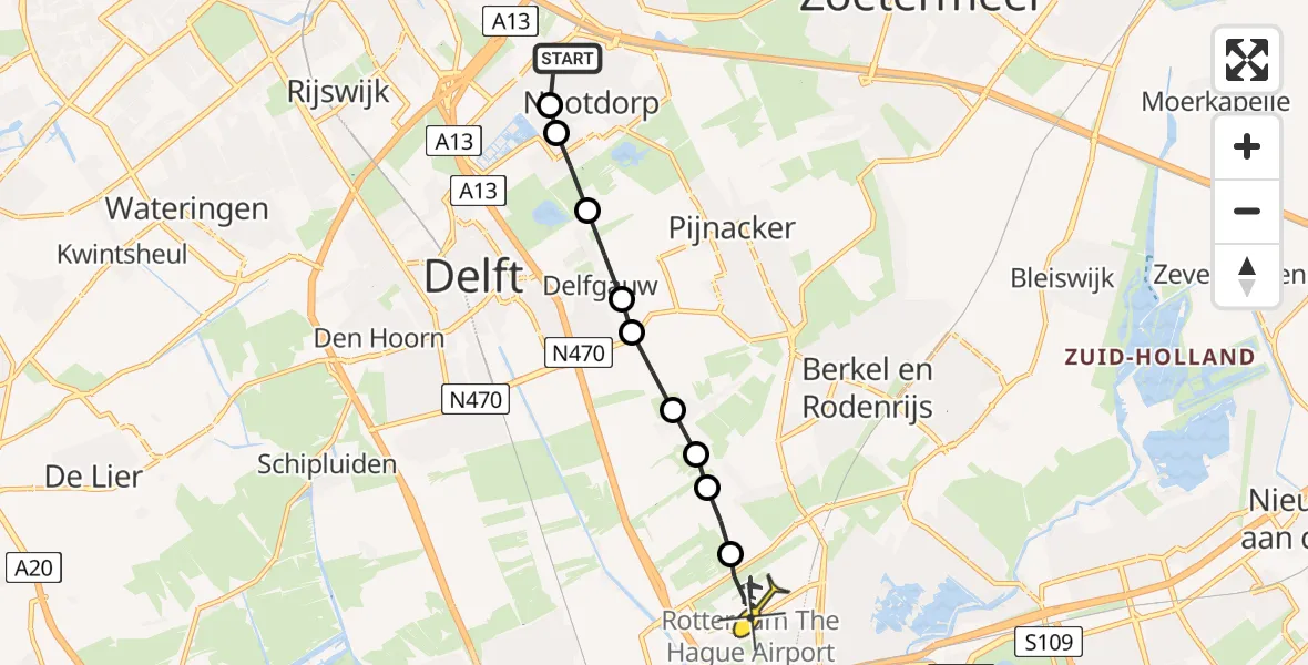 Routekaart van de vlucht: Lifeliner 2 naar Rotterdam The Hague Airport