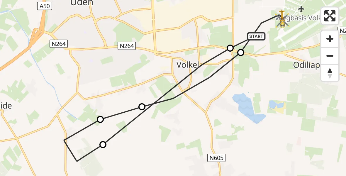 Vluchtroute Traumahelikopter Vliegbasis Volkel - Vliegbasis Volkel, 29 maart 2023, 16:15