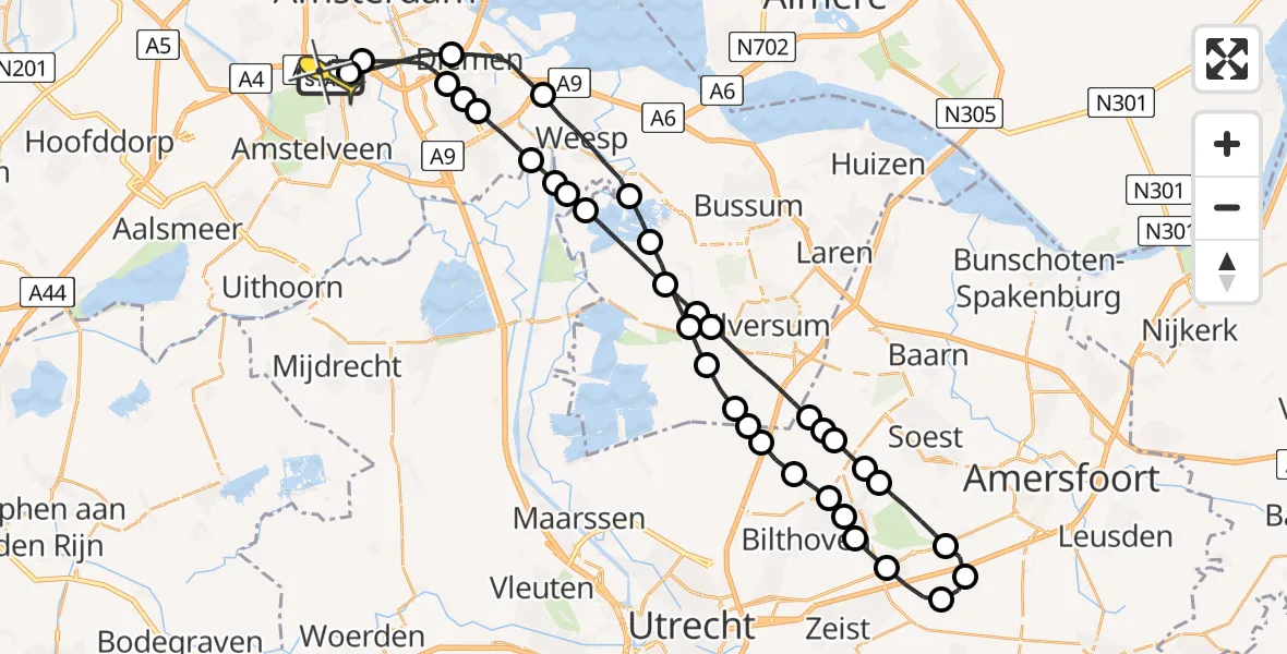 Routekaart van de vlucht: Lifeliner 1 naar VU Medisch Centrum Amsterdam