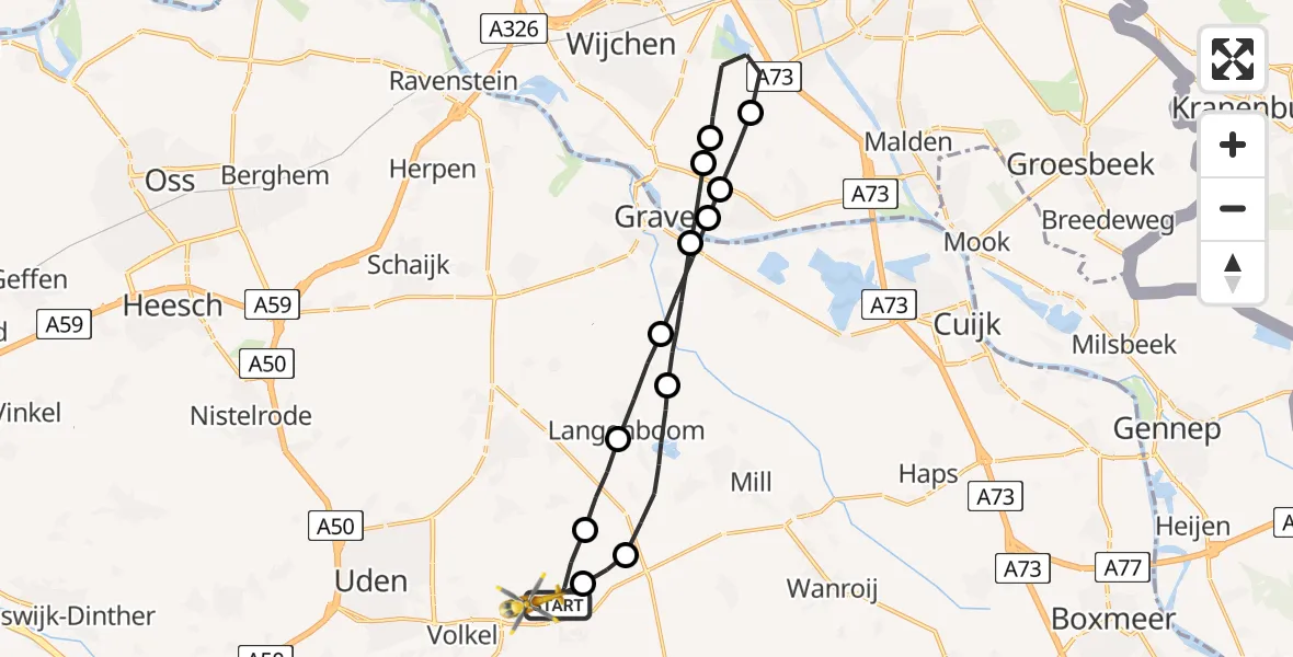 Vluchtroute Traumahelikopter Vliegbasis Volkel - Vliegbasis Volkel, 29 maart 2023, 18:44