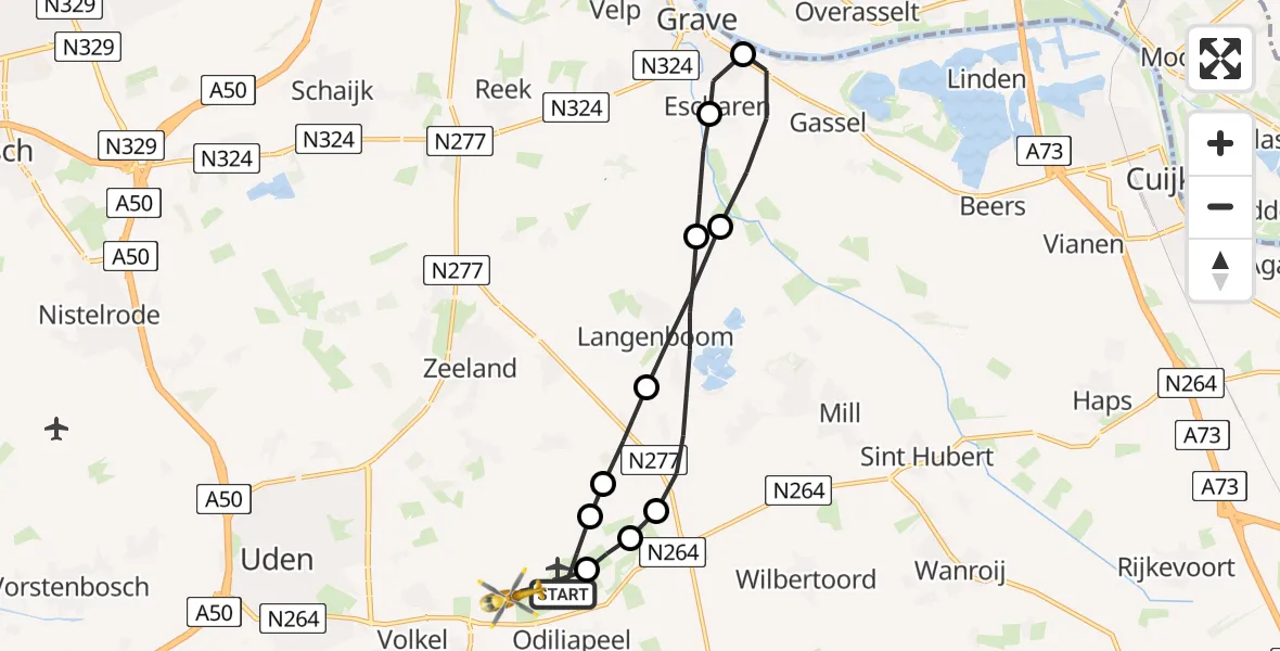 Vluchtroute Traumahelikopter Vliegbasis Volkel - Vliegbasis Volkel, 29 maart 2023, 22:07