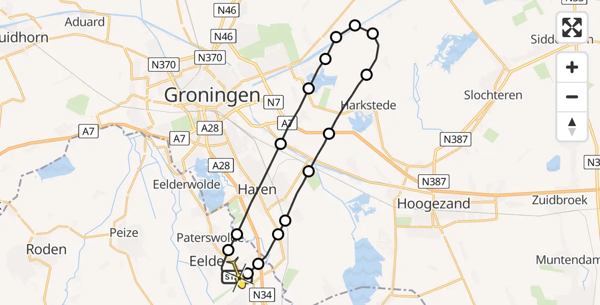 Routekaart van de vlucht: Lifeliner 4 naar Groningen Airport Eelde
