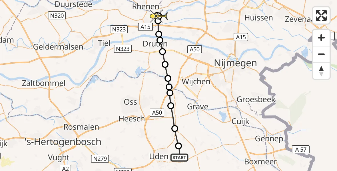 Routekaart van de vlucht: Lifeliner 3 naar Opheusden